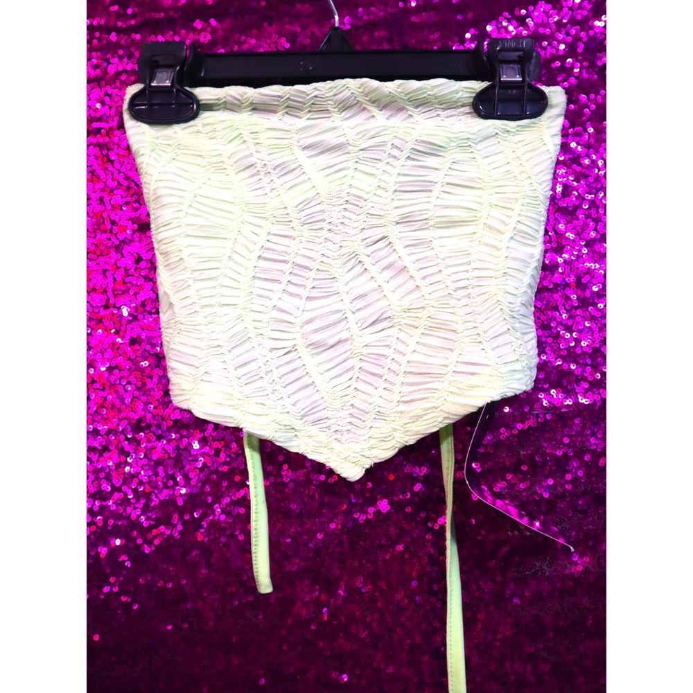 Lime Green Tube Top XS SHEIN Women Lace Up Back Smocked Handkerchief Hem